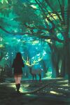  1girl antlers branch creature deer fantasy forest glowing glowing_eyes glowing_horns highres horns nature original outdoors scenery sketch snatti 