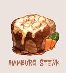  broccoli carrot commentary_request cube english_text food food_focus grey_background hamburger_steak no_humans original saino simple_background 