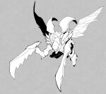  full_body grey_background greyscale highres kha&#039;zix league_of_legends massakasama monochrome no_humans sharp_teeth simple_background solo spikes teeth wings 