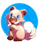  :d blue_eyes commentary_request fangs full_body highres no_humans open_mouth outline pokemon pokemon_(creature) pokke_tuki rockruff sitting smile solo toes tongue 