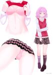  1girl absurdres ass bra breasts checkered checkered_skirt highres hotaru_yura magia_record:_mahou_shoujo_madoka_magica_gaiden mahou_shoujo_madoka_magica panties pink_bra pink_hair pink_panties radio.broom school_uniform skirt socks thighs underskirt underwear 