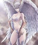 1girl angel_wings antennae breasts claws demon_girl devilman feathered_wings feathers harpy head_wings highres large_head_wings monster_girl nude red_lips siren_(devilman) solo talons to-ru white_hair wings 