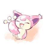  9696_(96469646kuro) :d closed_eyes commentary_request fangs full_body happy no_humans open_mouth pokemon pokemon_(creature) skitty smile solo tongue 