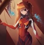  1girl absurdres blue_eyes breasts brown_hair covered_nipples direxen evangelion:_3.0_you_can_(not)_redo eyebrows_visible_through_hair groin_tendon hair_over_one_eye highres interface_headset looking_at_viewer neon_genesis_evangelion parted_lips plugsuit rebuild_of_evangelion signature small_breasts solo souryuu_asuka_langley thighs twintails two_side_up 