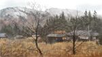  bare_tree building commentary_request fog forest grass house landscape mountain nature no_humans nzwt original plant power_lines rural scenery signature tree utility_pole 