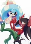  :d absurdres black_eyes commentary_request fang fang_out hattrem highres holding_hands morgrem nanashi_nasi no_humans open_mouth pokemon pokemon_(creature) red_eyes smile tongue white_background 