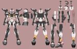  absurdres blue_eyes character_sheet clenched_hands code_beast from_behind from_side highres hundred_edge kuramochi_kyouryuu mecha multiple_views no_humans official_art pink_background science_fiction v-fin 