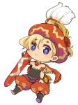 1girl art_brush bare_shoulders blonde_hair blue_eyes chibi closed_mouth earrings final_fantasy final_fantasy_vi full_body hat jewelry looking_at_viewer mota paintbrush relm_arrowny short_hair simple_background smile solo white_background 