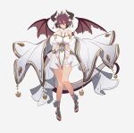  1girl absurdres amano_haruka_(sakogamitokuan) bare_shoulders breasts commentary_request dragon_girl dragon_horns dragon_tail dragon_wings dress elbow_gloves full_body gloves granblue_fantasy grea_(shingeki_no_bahamut) highres horns large_breasts pointy_ears princess_connect! purple_eyes red_eyes short_hair sleeveless sleeveless_dress solo tail white_background white_dress white_gloves wings 