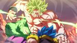  2boys abs areolae battle blank_eyes blue_hair broly_(dragon_ball_super) dragon_ball dragon_ball_super dragon_ball_super_broly gogeta green_hair large_pectorals legendary_super_saiyan male_focus metamoran_vest multiple_boys muscular muscular_male open_mouth pectorals rom_(20) scar super_saiyan super_saiyan_blue topless_male 