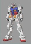  chromatic_aberration clenched_hands grey_background gundam highres kuramochi_kyouryuu mecha mobile_suit mobile_suit_gundam no_humans rx-78-2 science_fiction solo standing v-fin yellow_eyes 