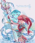  2girls bad_link blue_sash blue_skin closed_eyes closed_mouth colored_skin earrings jewelry mipha multiple_girls polearm princess_ruto purple_eyes red_skin sash smile the_legend_of_zelda trident weapon 