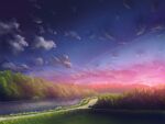 cloud commentary_request forest geshi grass landscape nature no_humans original path river scenery sky sunlight sunset tree 