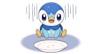  blue_eyes commentary_request full_body looking_at_viewer no_humans official_art open_mouth piplup plate pokemon pokemon_(creature) project_pochama sitting solo tearing_up toes tongue watery_eyes white_background 