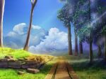  cloud commentary_request forest geshi grass highres hill landscape nature no_humans original path plant scenery sky summer tree wall 