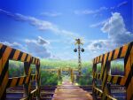  blue_sky cloud cloudy_sky commentary_request day geshi grass highres no_humans original plant railroad_crossing railroad_tracks scenery sky sunlight 