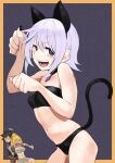  1boy 2girls animal_ear_headwear animal_ears bandages bikini black_nails blonde_hair breasts brown_hair cat_ears cat_girl cat_tail chris_(konosuba) collar commentary cosplay darkness_(konosuba) fake_animal_ears frankenstein&#039;s_monster frankenstein&#039;s_monster_(cosplay) halloween halloween_costume head_bolt highres izawa_koushi kono_subarashii_sekai_ni_shukufuku_wo! large_breasts long_hair looking_at_viewer medium_hair multiple_girls mummy mummy_costume nail_polish naked_bandage navel paw_pose ponytail satou_kazuma scar scar_on_cheek scar_on_face short_hair silver_hair swimsuit tail 