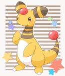  ampharos black_eyes blush border closed_mouth commentary_request full_body hand_up highres no_humans outline pokemon pokemon_(creature) smile solo standing star_(symbol) umihitsuzi white_border 