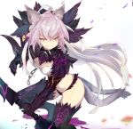  1girl absurdres animal_ear_fluff animal_ears atalanta_(alter)_(fate) atalanta_(fate) black_legwear black_panties breasts cat_ears cat_tail commentary_request fate/grand_order fate_(series) fur-trimmed_legwear fur_panties fur_trim green_eyes grey_hair highres long_hair medium_breasts multicolored_hair multiple_tails panties pink_hair revision same_(sendai623) slit_pupils solo tail two-tone_hair underwear very_long_hair 