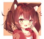  1girl :d animal_ear_fluff animal_ears brown_hair cat_ears fujiwarahatsune hood hood_down hoodie original smile twintails yellow_eyes 