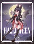  1girl 5ent_(bullbug) absurdres animal_ears bat bat_ears bat_girl bat_wings black_footwear black_hair black_legwear capelet full_body full_moon halloween highres long_hair long_sleeves looking_at_viewer mary_janes moon night original red_eyes shoes wings 