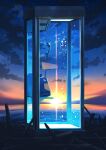  bubble chinese_commentary cloud commentary_request dusk floating highres no_humans ocean original phone phone_booth scenery star_(sky) sun sunlight twilight water wood xingzhi_lv 