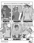  6+boys abs animal_hood bara blush boar_boy boar_hood body_fur body_hair character_name chest_hair covered_abs crossed_arms english_text eyebrow_cut facial_hair fins fish_boy goatee greyscale gullinbursti_(housamo) hairy hephaestus_(housamo) hood izumi_(gyee) large_pectorals long_sideburns male_focus medium_hair monochrome multicolored_hair multiple_boys muscular muscular_male nipples pectoral_cleavage pectorals sideburns six_fanarts_challenge smile streaked_hair stubble sunfight0201 sweatdrop taurus_mask tied_hair tokyo_afterschool_summoners topless_male triton_(housamo) two-tone_hair upper_body volleyball yamasachihiko_(housamo) 