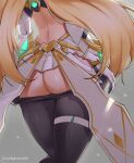  1girl artist_name ass back blonde_hair clothes_pull condylonucla dress english_commentary from_behind gloves gold_trim grey_background head_out_of_frame highres long_hair microskirt mythra_(massive_melee)_(xenoblade) mythra_(xenoblade) pantyhose pantyhose_pull shadow shiny shiny_skin skindentation skirt solo sparkle super_smash_bros. thighs undressing white_dress xenoblade_chronicles_(series) xenoblade_chronicles_2 