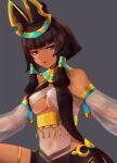  1girl bangs bare_shoulders black_hair blue_eyes breasts closed_mouth covered_navel dragalia_lost egyptian_clothes jewelry medium_breasts medium_hair nefaria piroropepon solo underboob 