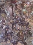  armor armored_dress blonde_hair blue_armor bow braid feathers fighting_stance helmet highres jun_(valkyrie_profile) kashell lawfer lenneth_valkyrie llewelyn long_hair low-braided_long_hair mystina official_art shiho_(valkyrie_profile) short_hair silver_hair sword third-party_source valkyrie valkyrie_profile weapon winged_helmet yoshinari_you 