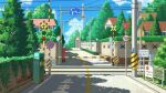  blue_sky cable chinese_commentary cityscape cloud commentary_request day house no_humans original plant railroad_crossing railroad_tracks road road_sign scenery shade sign sky sunlight tree utility_pole village xingzhi_lv 