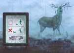  animal antlers chain commentary_request creature deer_skull fence fog grass horror_(theme) monster original outdoors oversized_animal park sign toy(e) translation_request yuugai_choujuu 