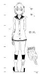  1girl adapted_costume arm_behind_back character_name commentary dress full_body greyscale headset kantai_collection kusakasima looking_at_viewer monochrome neckerchief rudder_footwear sailor_dress short_hair socks solo speaking_tube_headset yukikaze_(kancolle) 