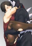  1boy 1girl armpits black_gloves black_hair black_skin brown_legwear china_dress chinese_clothes cinder_fall clenched_teeth clothed_female_nude_male colored_skin dress dyun elbow_gloves eyepatch from_side gloves grey_background grimm hetero highres looking_to_the_side nude one_eye_covered pantyhose penis rape red_dress rwby scar scar_across_eye sex short_hair signature simple_background standing standing_sex suspended_congress sweat teeth torn_clothes torn_legwear uncensored vaginal wide-eyed yellow_eyes 