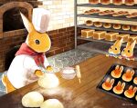  animal bakery baking bread bunny chef_hat dough flour food food_art hat hiyoko_(octweb) no_humans original rolling_pin scenery shop table whiskers 