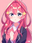  1girl ahoge bangs blue_eyes blush go-toubun_no_hanayome hair_between_eyes hair_ornament highres long_hair looking_at_viewer nakano_itsuki red_hair rinne_(mizunosato) star_(symbol) star_hair_ornament 