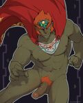  1boy abs alternate_facial_hair bad_id bad_tumblr_id bara bouncing_pecs cape colored_skin erection feet_out_of_frame ganondorf gerudo green_skin grey_outline large_pectorals long_sideburns male_focus male_pubic_hair mature_male mugheyart muscular muscular_male naked_cape navel nipples nude orange_hair outline parted_lips pectorals penis pointy_ears pubic_hair red_cape short_hair sideburns smile solo stomach the_legend_of_zelda the_legend_of_zelda:_ocarina_of_time thick_thighs thighs uncensored wind 