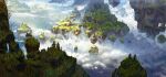  absurdres cloud commentary_request english_commentary fantasy floating_island highres mixed-language_commentary mountain no_humans original scenery signature tree yo-ne 