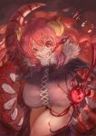  1girl ayacho battle black_panties black_shirt breasts dragon_claw dragon_girl dragon_horns dragon_tail energy fire fur_trim grin highres horns huge_breasts ilulu_(maidragon) kobayashi-san_chi_no_maidragon looking_at_viewer magic oppai_loli panties pointy_ears sharp_teeth shirt shortstack slit_pupils smile solo string_panties tail teeth underwear 