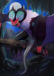  branch fangs highres looking_down moon mo~zu night no_humans noivern open_mouth outdoors pokemon pokemon_(creature) sky solo standing symbol-only_commentary tongue yellow_eyes 