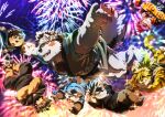  6+boys absurdres ainu_clothes alternate_costume animal_ears arsalan_(housamo) bandaged_foot bandages bara blush bulge character_request chest_hair cover cover_page dog_boy doujin_cover falling fangs fireworks foreshortening fundoshi furry furry_male furry_with_furry grey_fur grey_hair happi headband highres holding_hands horkeu_kamui interlocked_fingers japanese_clothes large_tail lion_boy macan_(housamo) male_focus moritaka_(housamo) multiple_boys muscular muscular_male nomad_(housamo) original pectoral_cleavage pectorals rossciaco short_hair silver_hair size_difference smile tail thick_thighs thighs tiger_boy tokyo_afterschool_summoners two-tone_fur white_fur wolf_boy wolf_ears wolf_tail yaoi yellow_eyes 