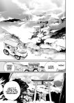  absurdres car english_commentary english_text forest greyscale ground_vehicle highres hololive hololive_alternative kurose_kousuke landscape monochrome motor_vehicle nature official_art torii 