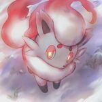  bright_pupils commentary_request highres hisuian_zorua looking_at_viewer looking_up no_humans orange_eyes pokemon pokemon_(creature) snow solo standing tukune white_pupils 