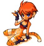  1girl absurdres animal_ears blue_eyes breasts breath_of_fire breath_of_fire_ii cat_ears cat_tail closed_mouth facial_mark furry furry_female gloves highres izuna_yoshitsune looking_at_viewer no_panties no_pants orange_hair pointy_ears rinpoo_chuan short_hair simple_background solo tail white_background 