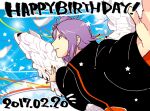  1girl akatsuki_(naruto) akatsuki_uniform bangs black_cloak blue_sky cloak cloud cloudy_sky flower forehead_protector grin hair_bun hair_flower hair_ornament happy_birthday konan_(naruto) long_sleeves naruto_(series) naruto_shippuuden ninja orange_hair orange_nails outstretched_arms paper short_hair sky smile solo teeth wings yazakc 