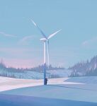  blue_sky landscape morncolour original outdoors pine_tree scenery sky snow sunrise tree wind_turbine winter 