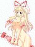  blonde_hair blush breasts gap groin hair_ribbon hat kaneru long_hair medium_breasts navel nipples nude purple_eyes ribbon solo touhou yakumo_yukari 