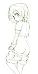  :o aile artist_request ass blush from_behind gloves looking_back monochrome no_panties open_mouth robot rockman rockman_zx short_hair shorts solo surprised undressing 