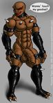  balls collar demon dialog doom gloves half-erect imp legwear male monster muscles nude penis red_eyes solo spikes stockings text uncut victoria_viper 