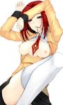  akahoshi_kenji ashford_academy_uniform blue_eyes blush breasts code_geass cum facial kallen_stadtfeld long_sleeves medium_breasts mouth_hold open_clothes open_shirt red_hair school_uniform shirt short_hair skirt solo thighhighs third-party_edit 